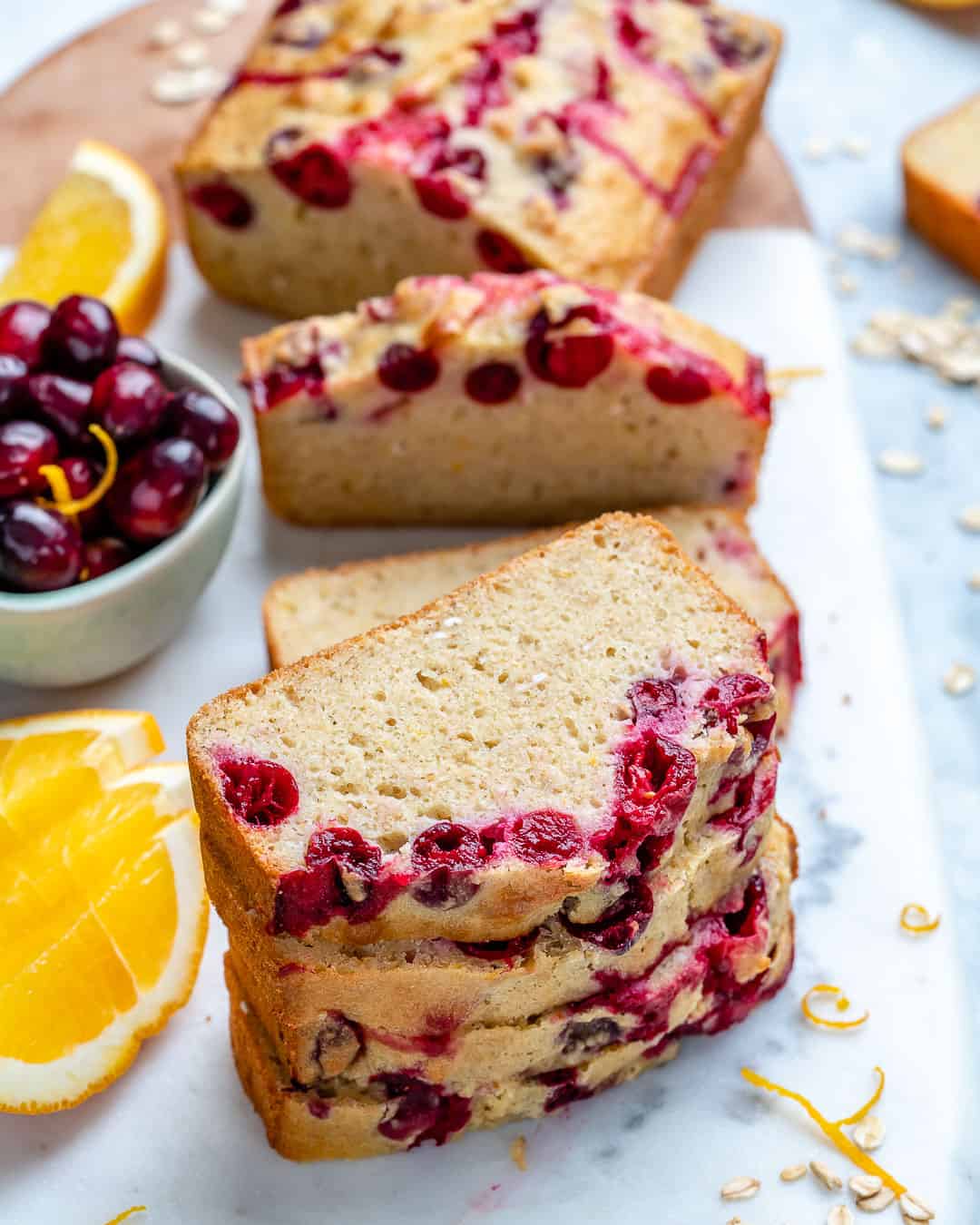 a stack of Cranberry Orange Bread slices