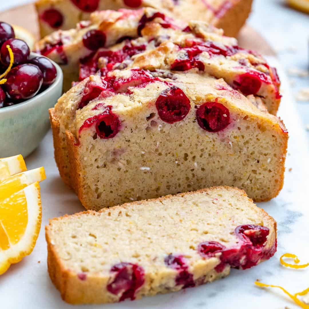 close up of Cranberry Orange Bread slice