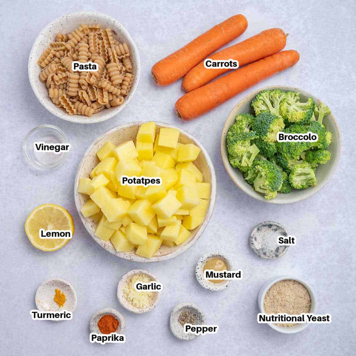 ingredients to make vegan mac and cheese.