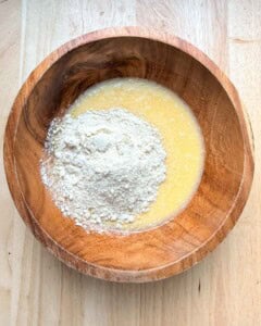 dry flour ingredients added over the wet ingredients.