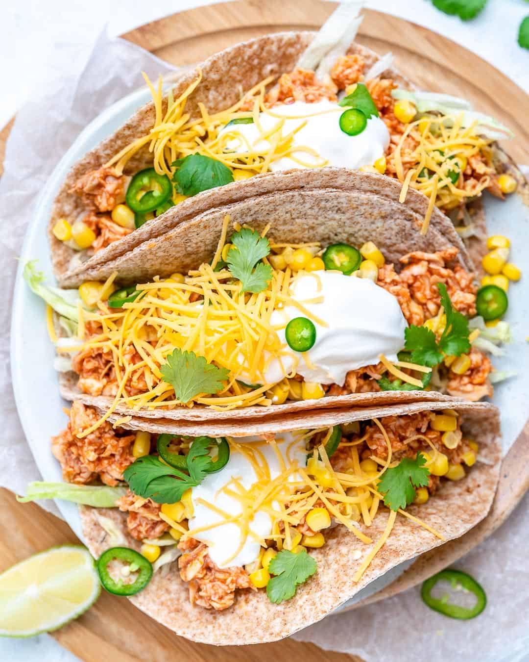 three buffalo chicken tacos