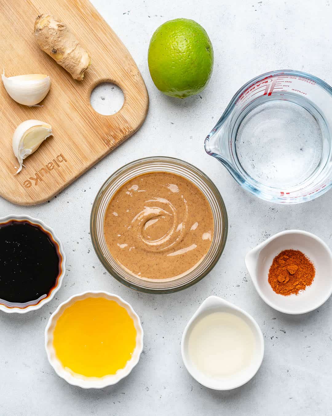 Ingredients for Thai Peanut Dressing on counter