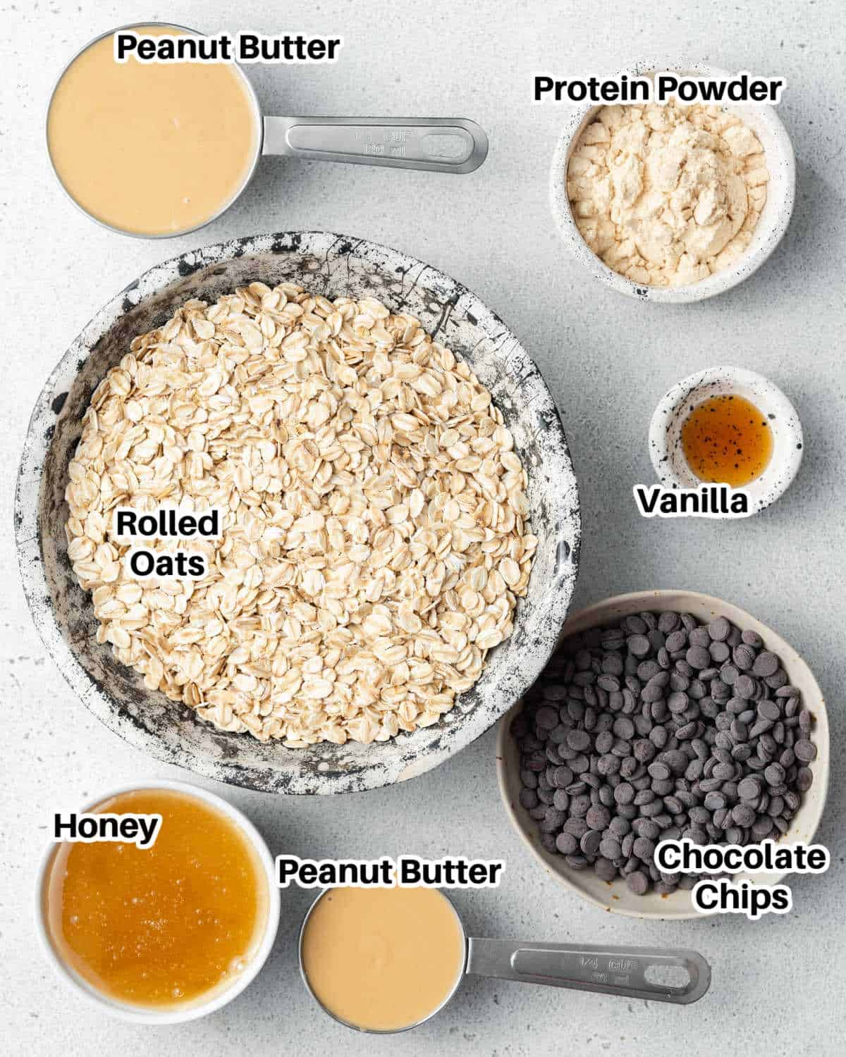 ingredients laid out to make an oatmeal bar.
