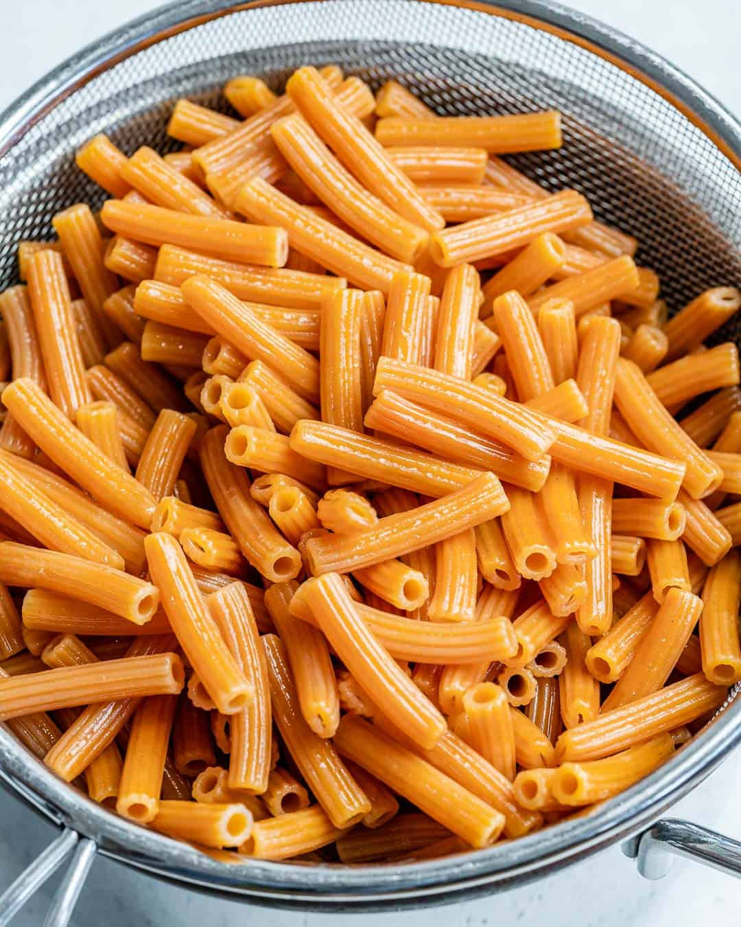 pasta for pasta salad on a colander 