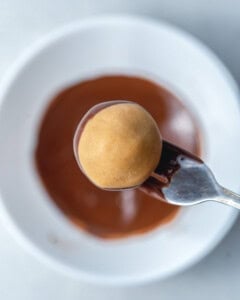 peanut butter ball dipped in melted chocolate.