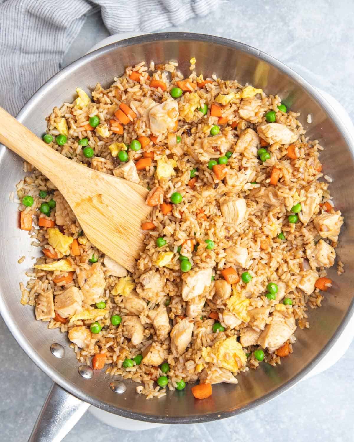 fried rice on a skillet.