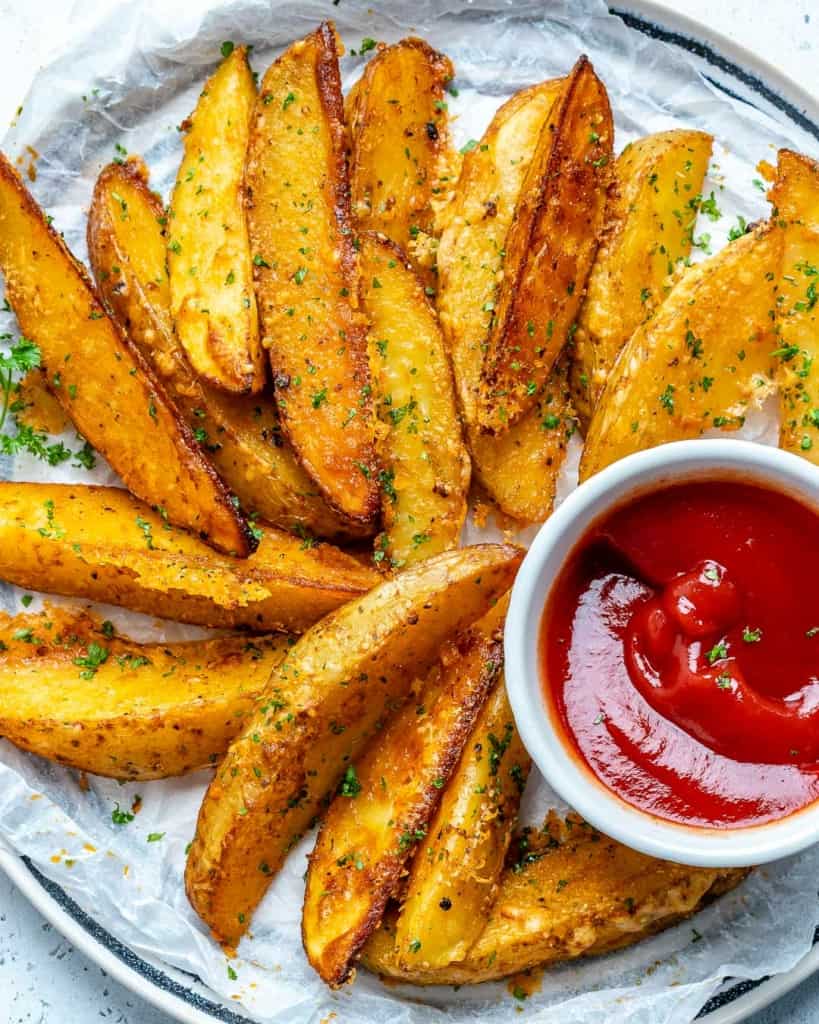 Crispy Parmesan Baked Potato Wedges - Healthy Fitness Meals