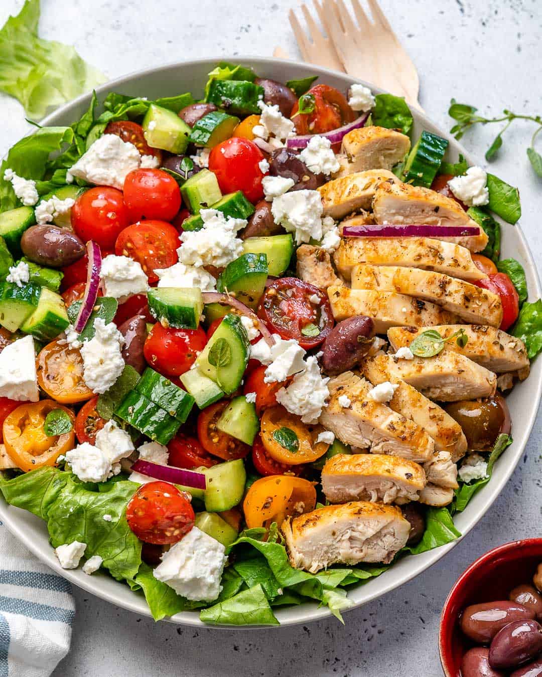 top view of Salad in a bowl greek-style