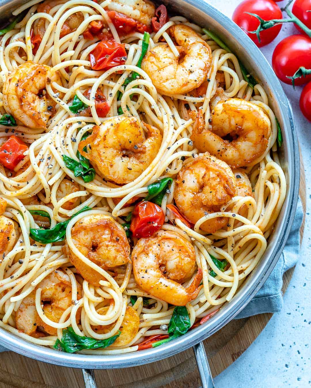 top down shot of Shrimp Spaghetti