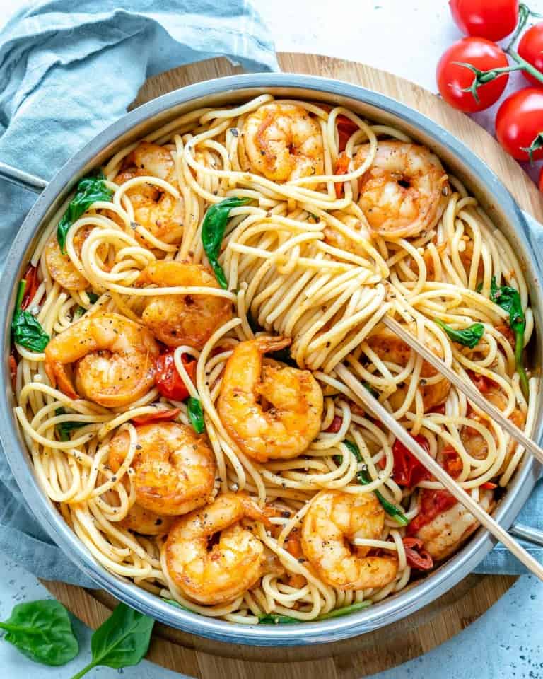 Simple Garlic Shrimp Spaghetti | Healthy Fitness Meals
