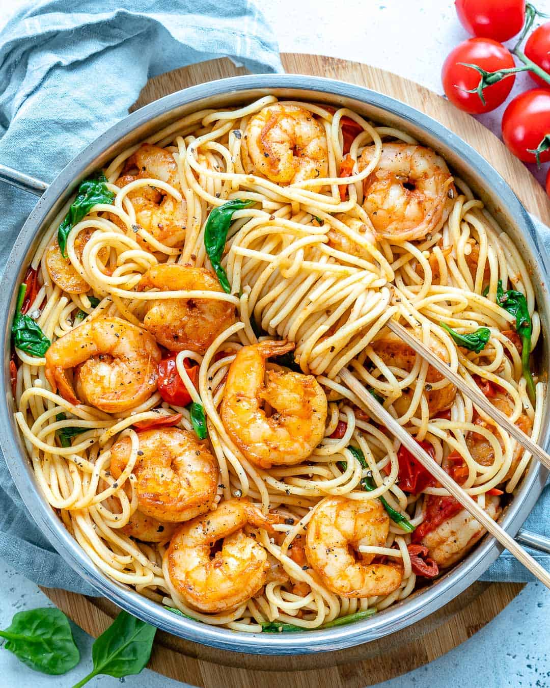 overhead shot of Shrimp Spaghetti