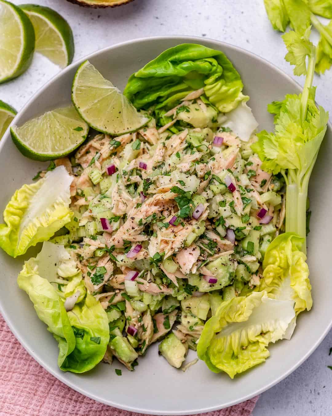 healthy and easy tuna salad recipe with celery and avocado