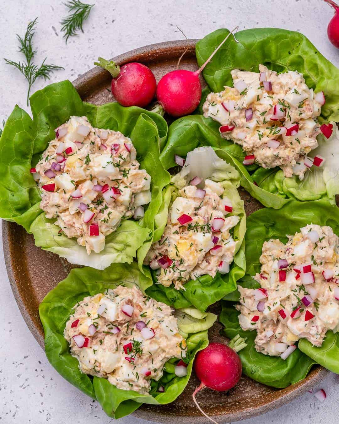 easy tuna salad recipe in lettuce wraps top view
