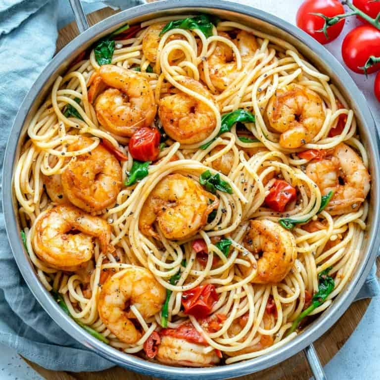 Simple Garlic Shrimp Spaghetti | Healthy Fitness Meals