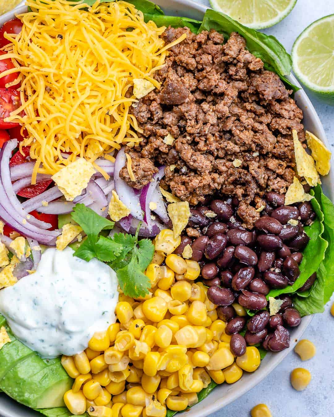 close up taco salad in a bowl