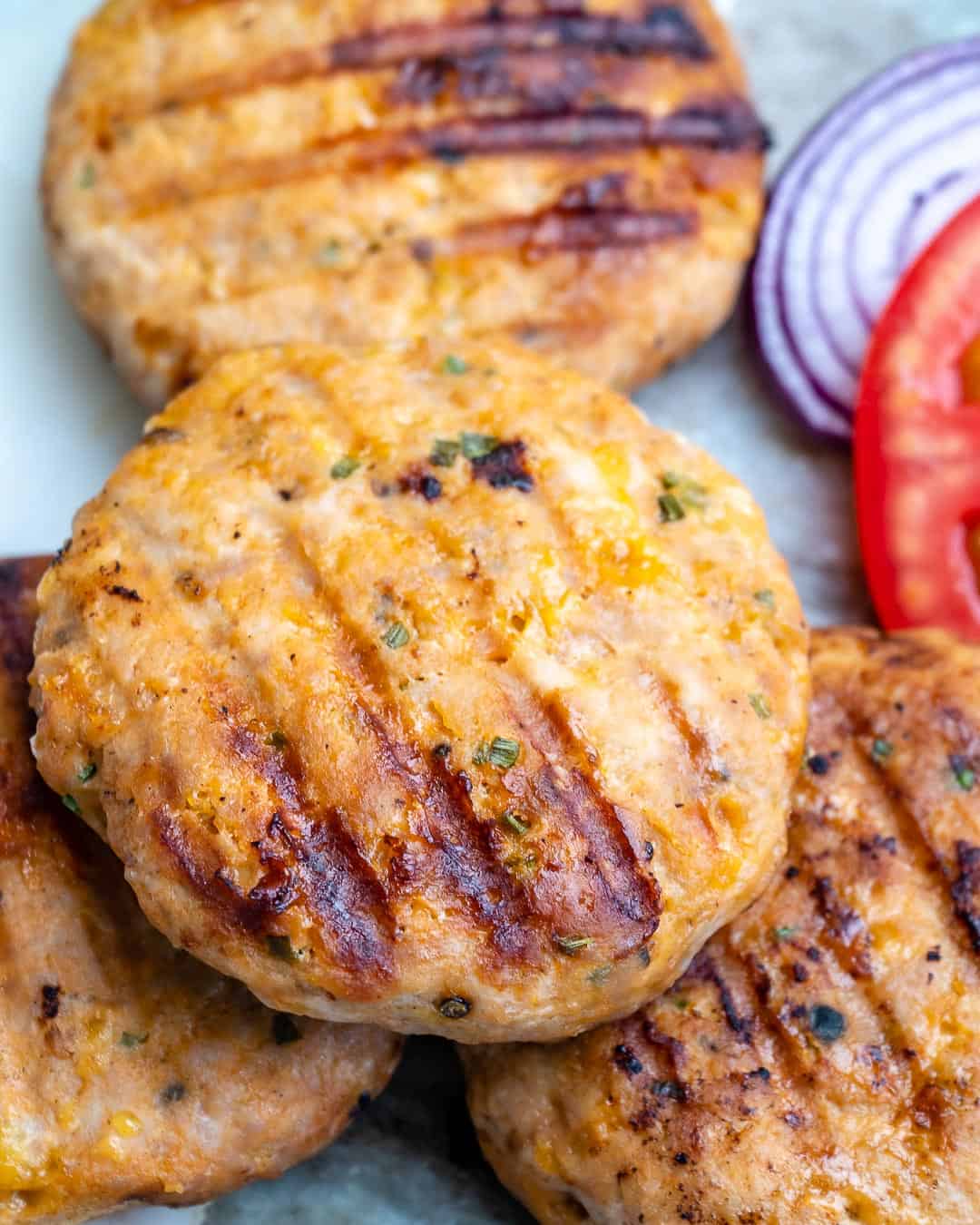 close up grilled burger patties 