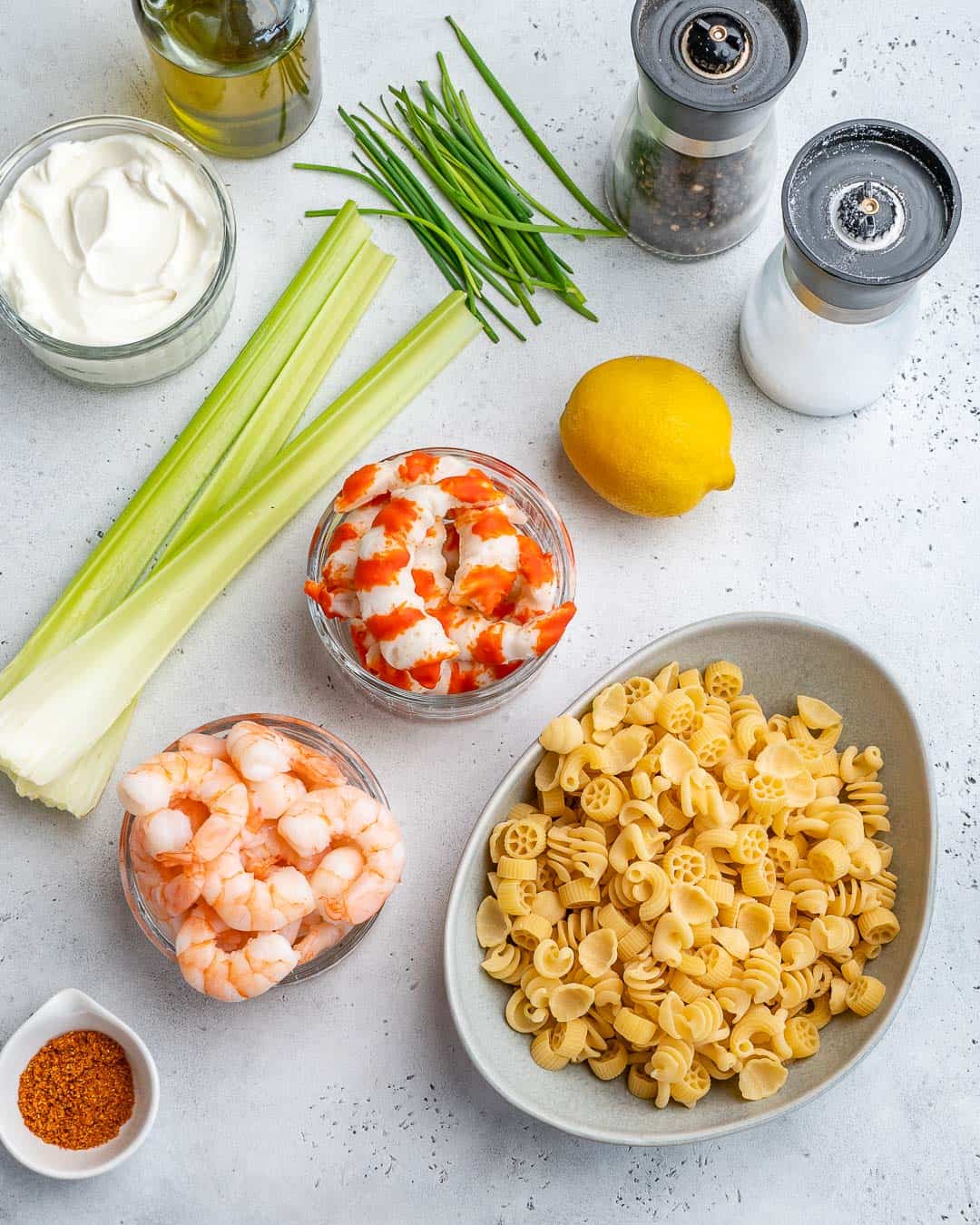 ingredients shown used to make the pasta salad 