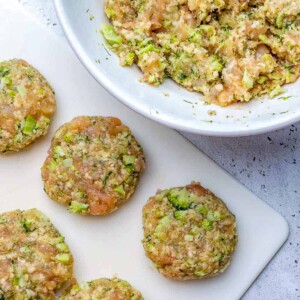 ground chicken and broccoli patties being shaped.