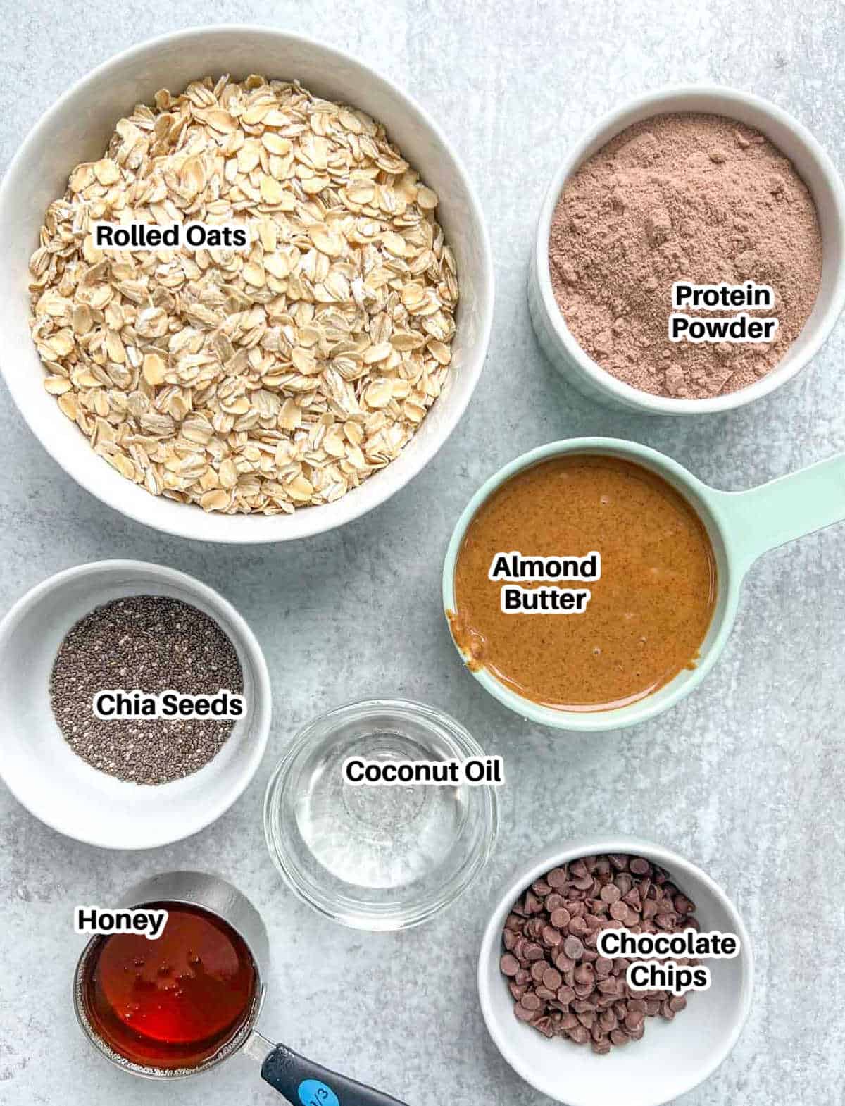 ingredients to make 
 chocolate protein bars.