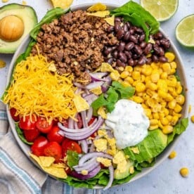 top view of taco salad in bowl
