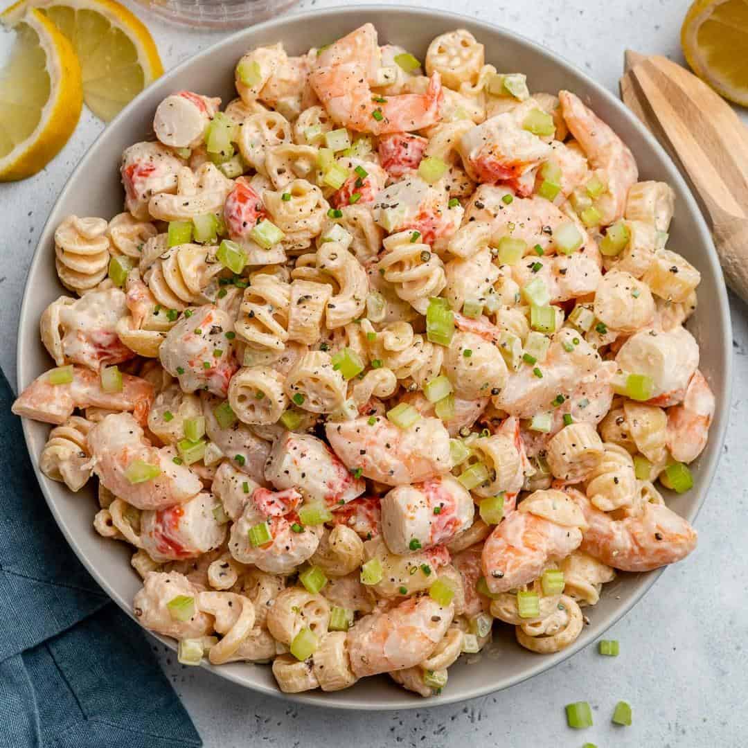top view pasta salad in a bowl