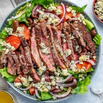 healthy steak salad in a bowl