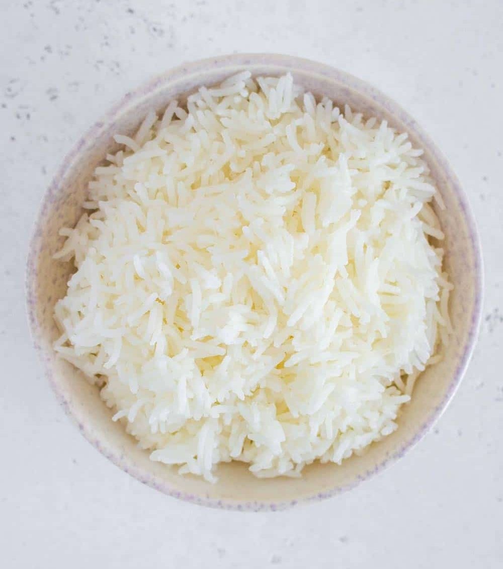 top view of cooked basmati rice in a bowl