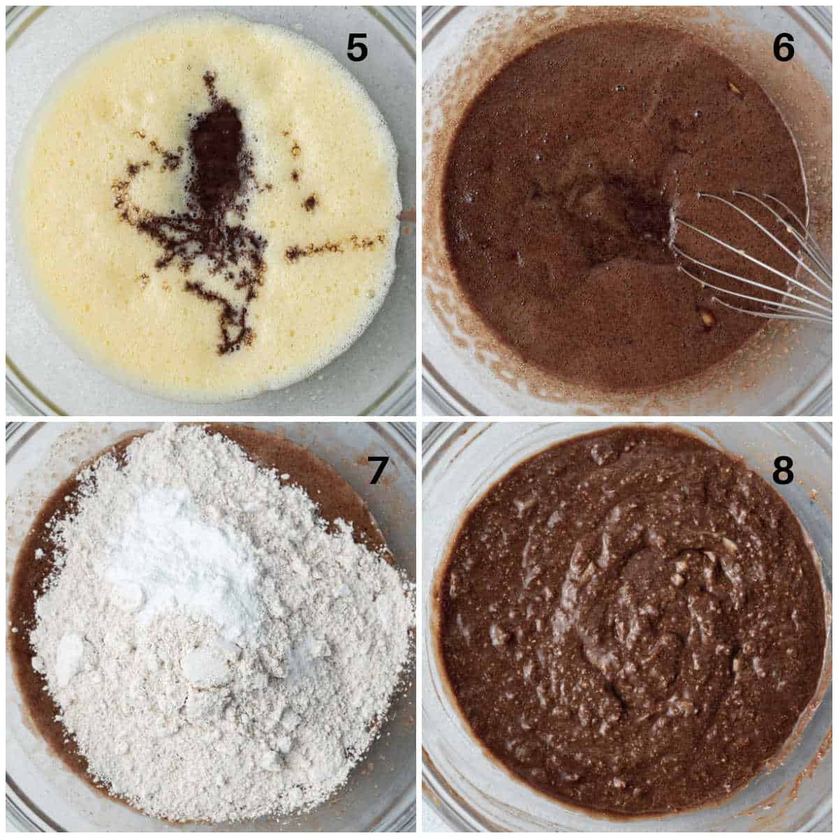 making chocolate zucchini cake collage steps 5-8