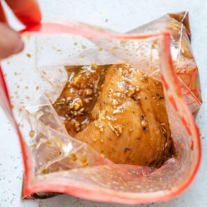 marinated chicken breast in a ziplock bag