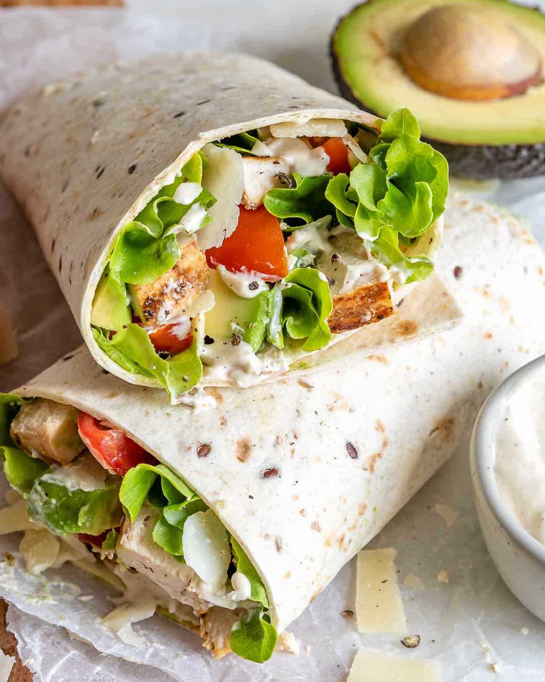 chicken wrap cut in half