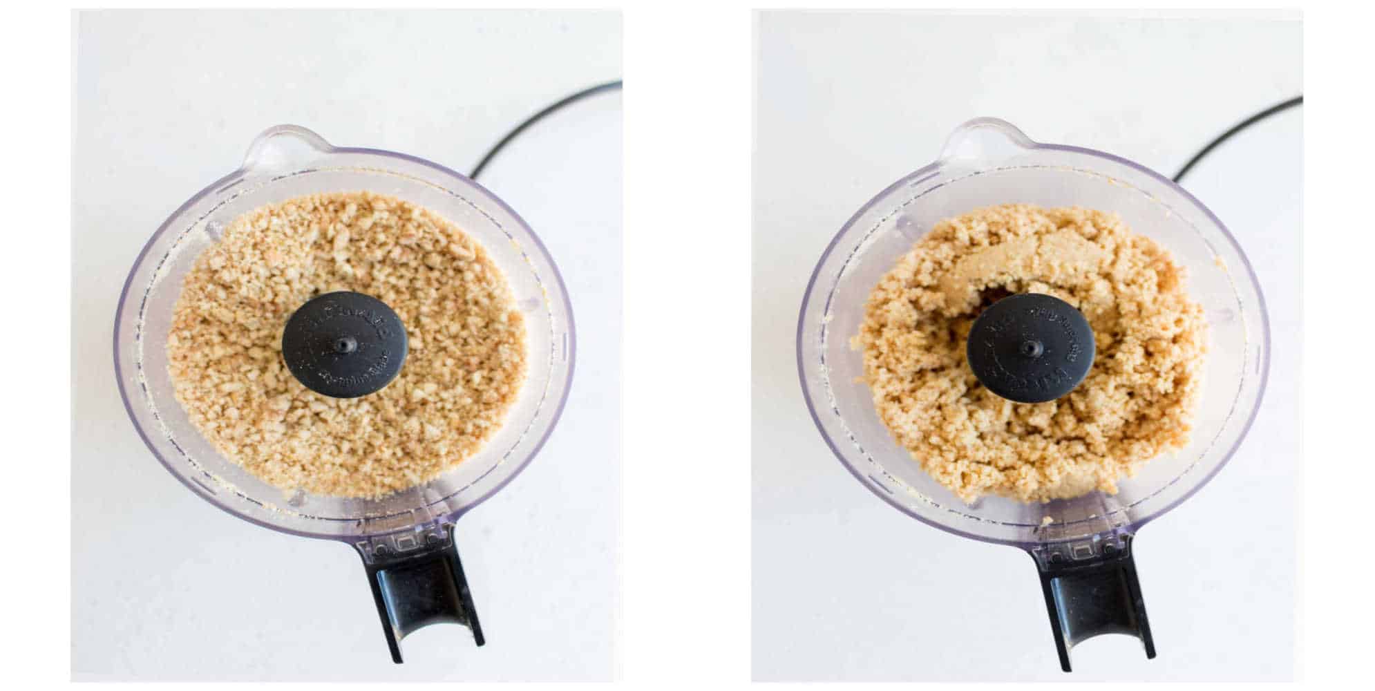 collage of cashew butter in food processor