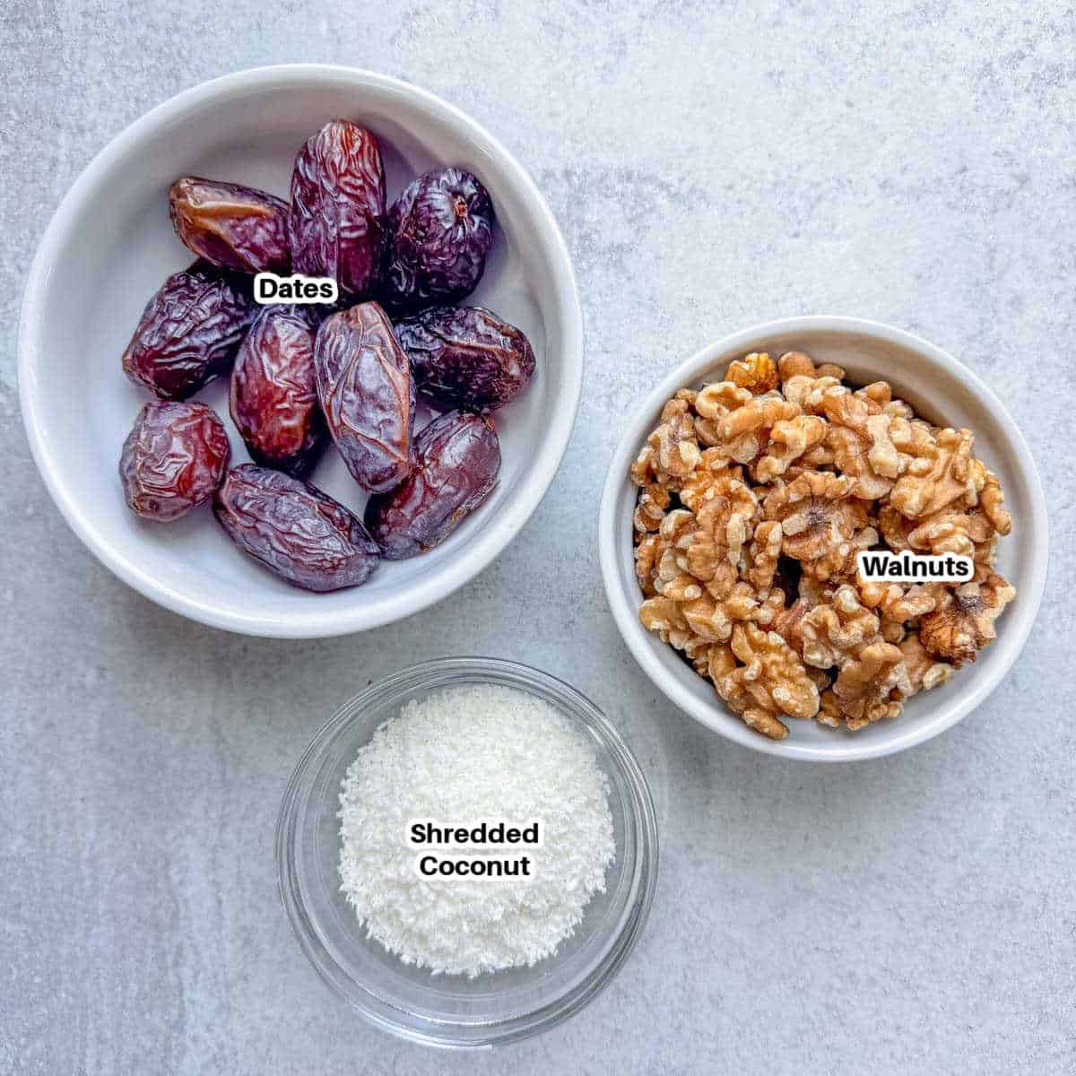 ingredients to make date energy balls.