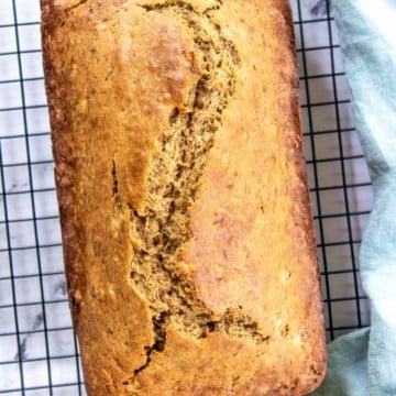 top view banana bread on a wrack