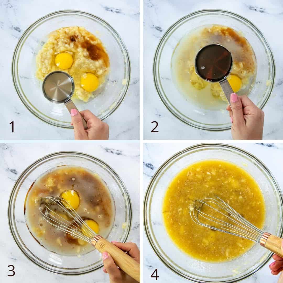 collage of mixing the wet ingredients 