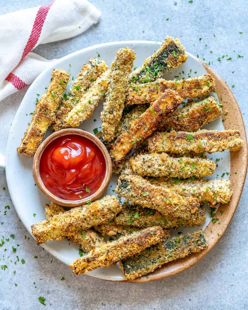 top view of baked zucchini fries 