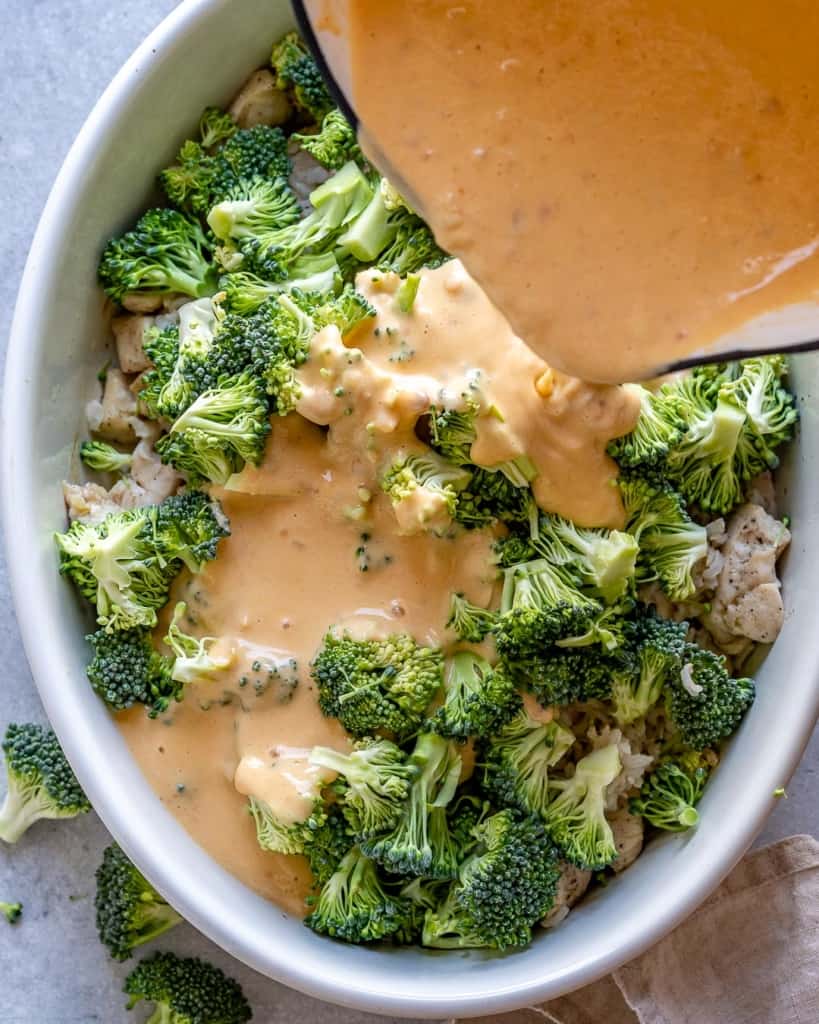 Pour sauce over broccoli and bake. 