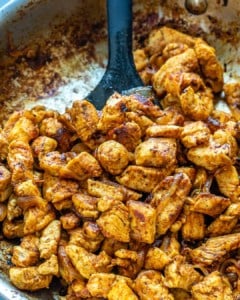 chicken shawarma cooked in pan