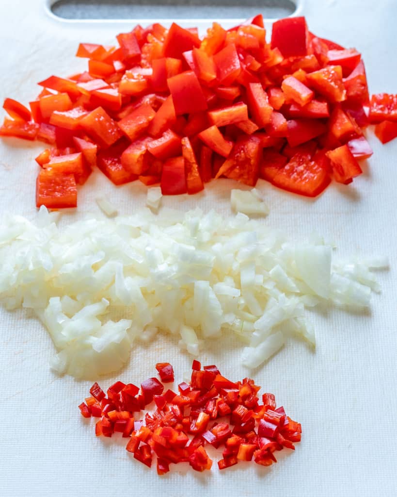 chopped veggies for creamy chicken 