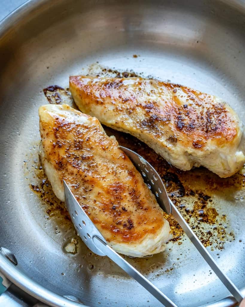 cooked chicken in skillet