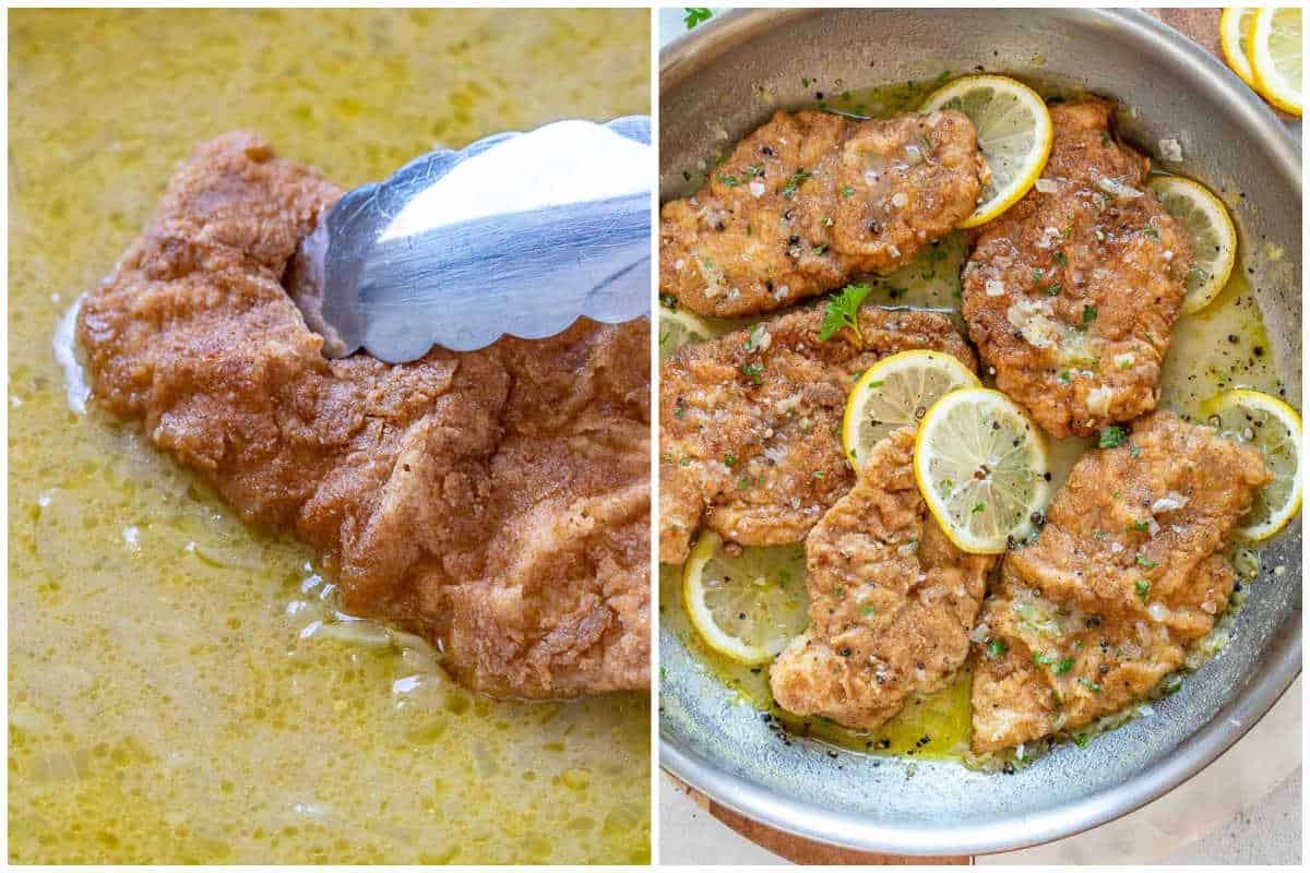 process shot to add the cooked chicken in the lemon sauce.