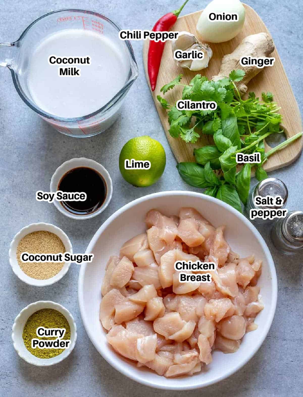ingredients to make chicken curry.