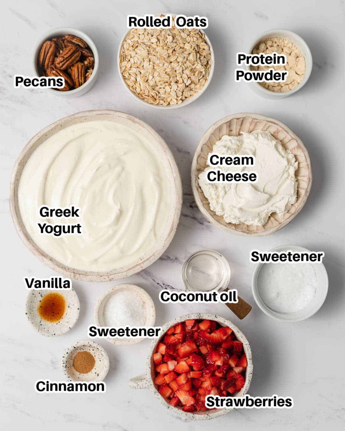 ingredients to make protein cheesecake.