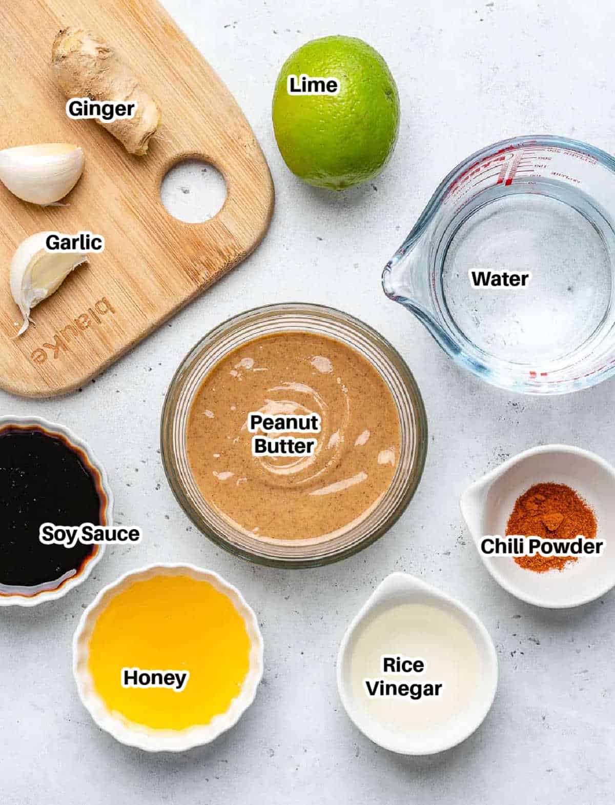 Ingredients for Thai peanut dressing.