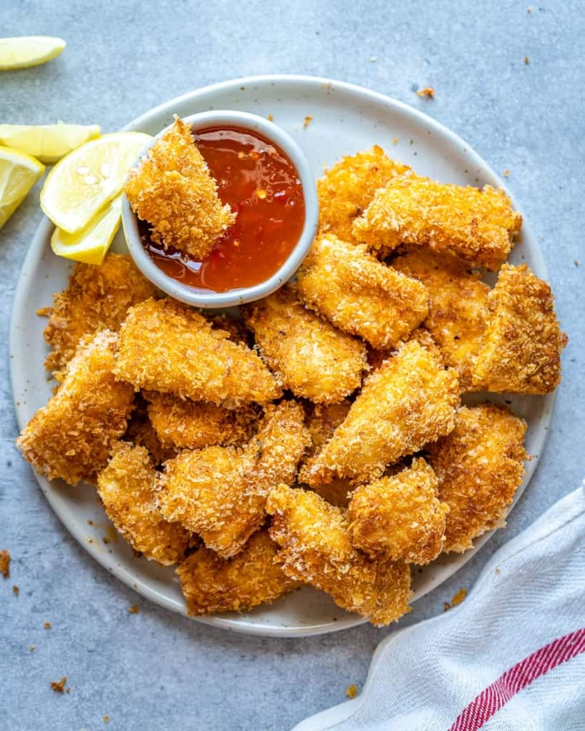 top view nuggets with a side or ketchup