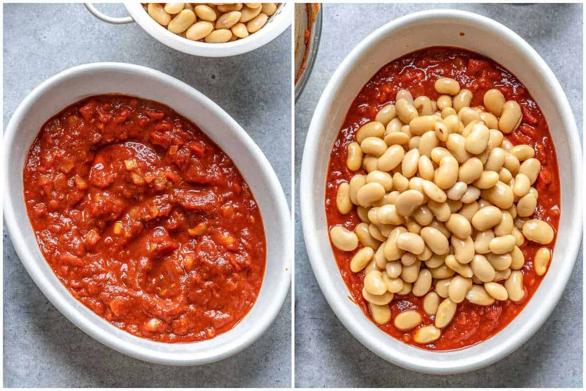 process shot to make Greek baked beans.