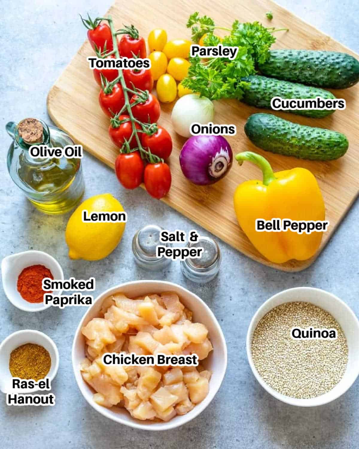 Ingredients list for making chicken shawarma.
