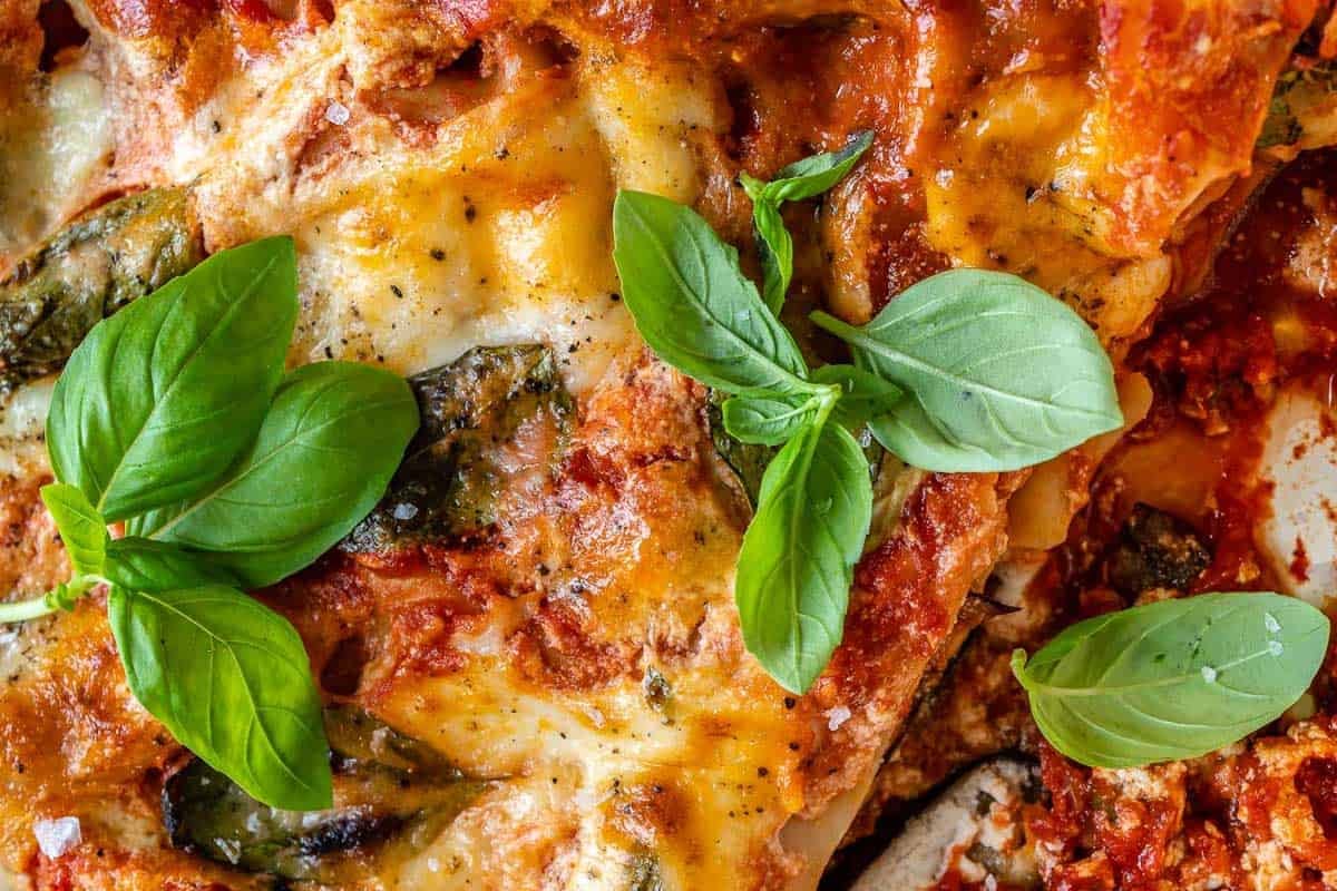 Baked lasagna in a dish.