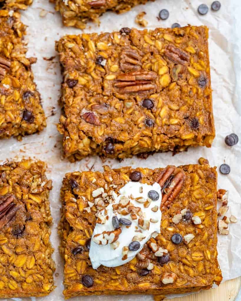 top view oatmeal bake with yogurt garnish