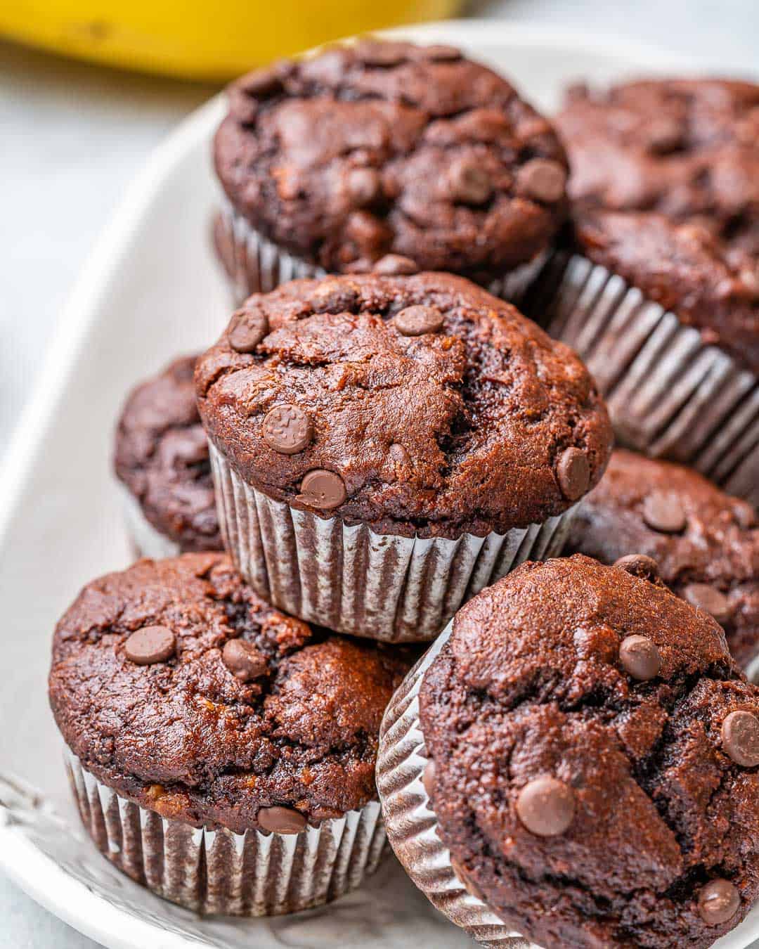 Healthy Chocolate Peanut Butter Banana Muffins | Healthy Fitness Meals