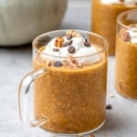 side view of cup full of pumpkin overnight oats